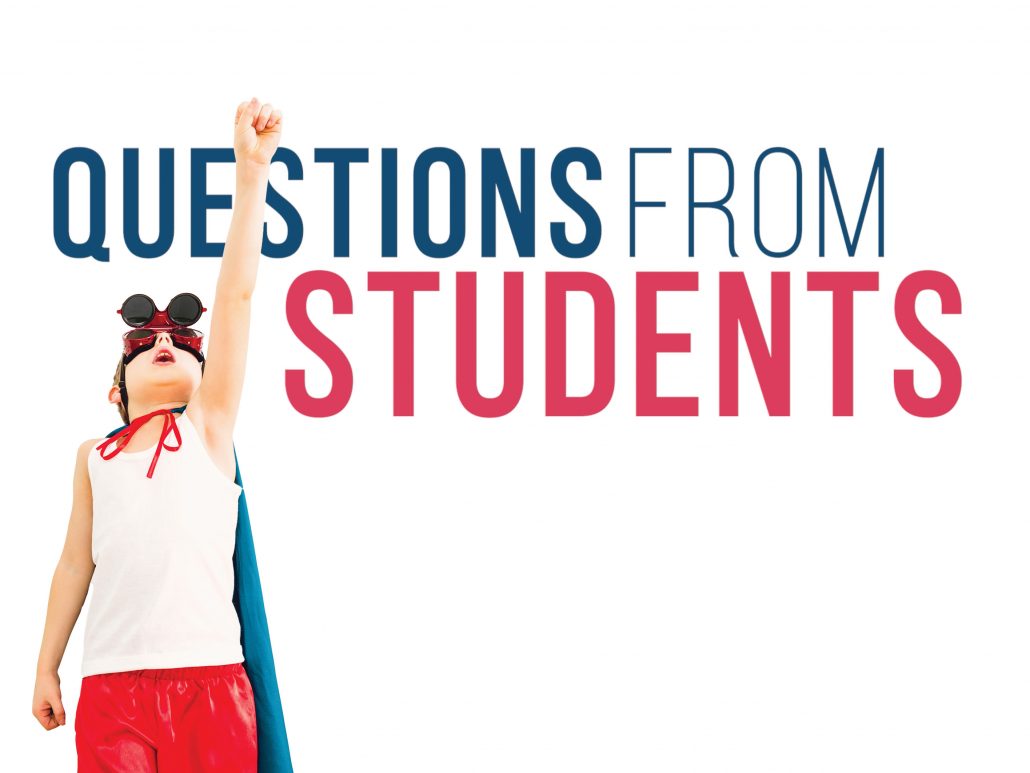 A thumbnail image showing a young boy with his fist in the air and writing which says Questions from Students