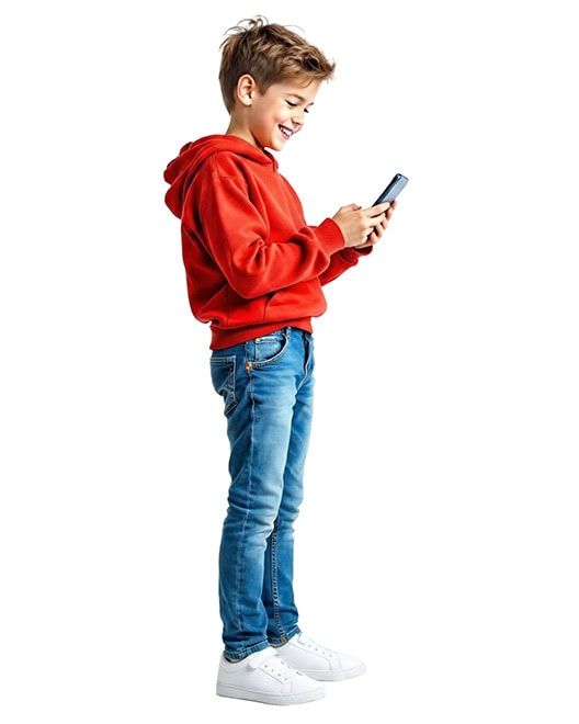 An image of a young boy looking at a mobile phone